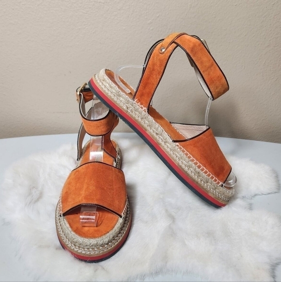 Andre Assous Cacia Orange Suede Platform Espadrilles Ankle Strap Size 6 - Picture 3 of 12